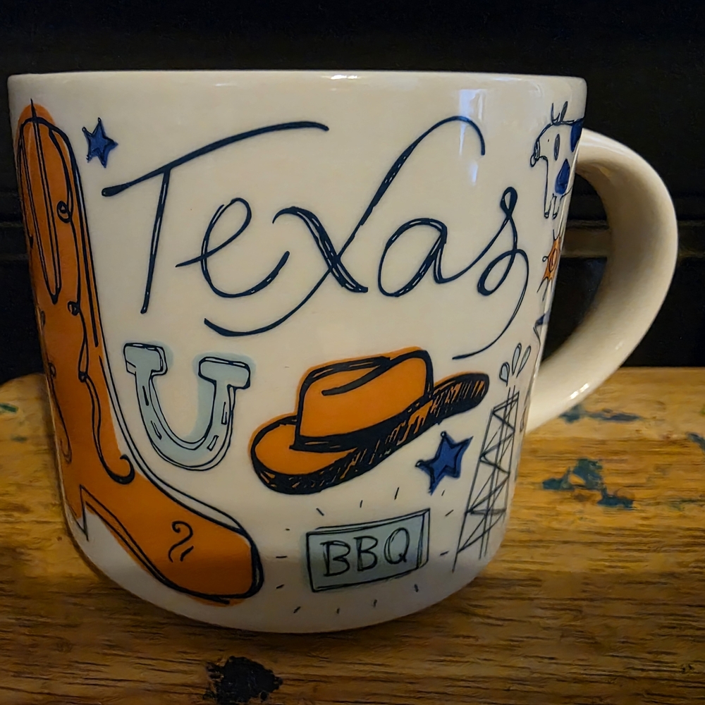 Starbucks Texas Mug with Orange and Blue Design